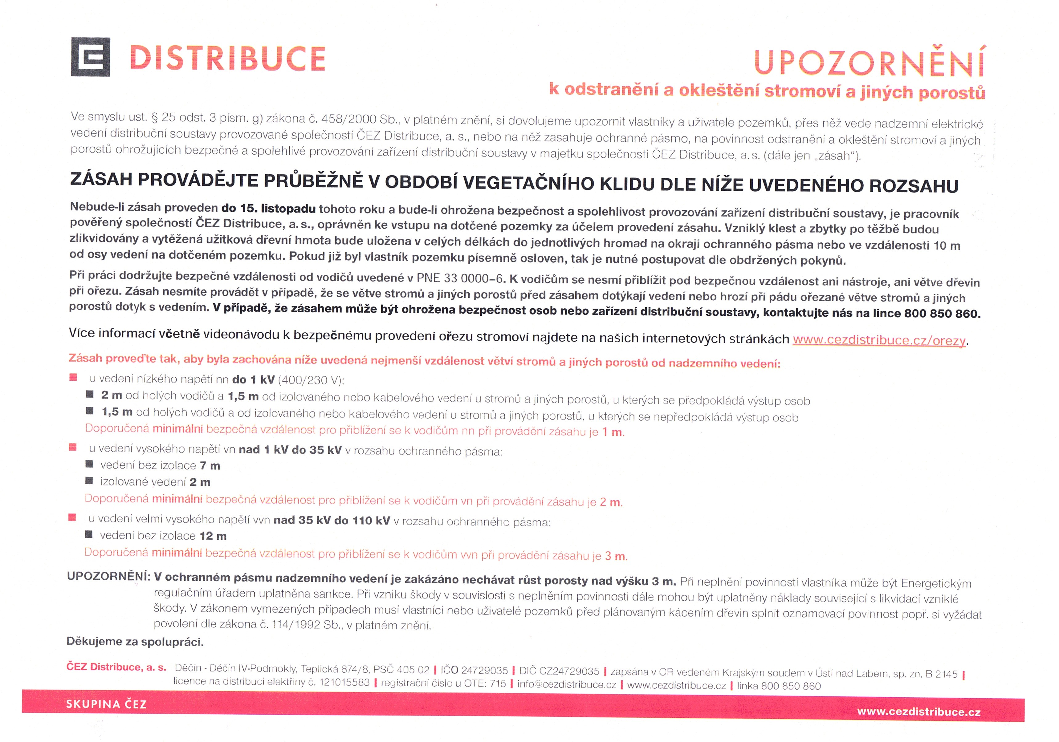 ČEZ - Odstranění a okleštění stromoví a jiných porostů