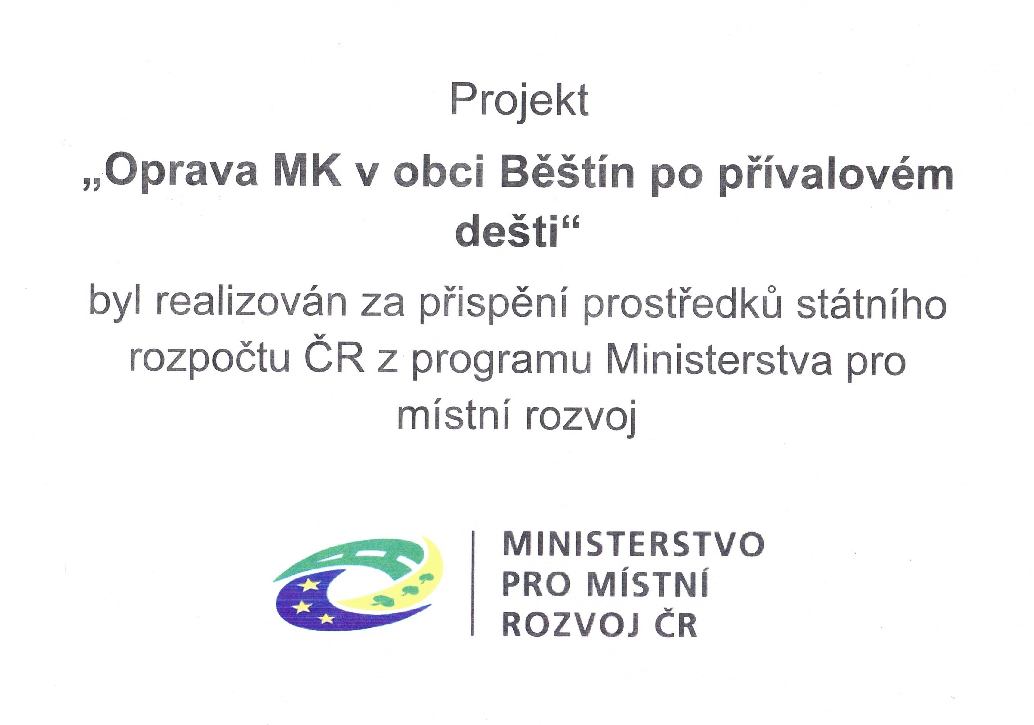 Oprava místní komunikace v obci Běštín po přívalovém dešti